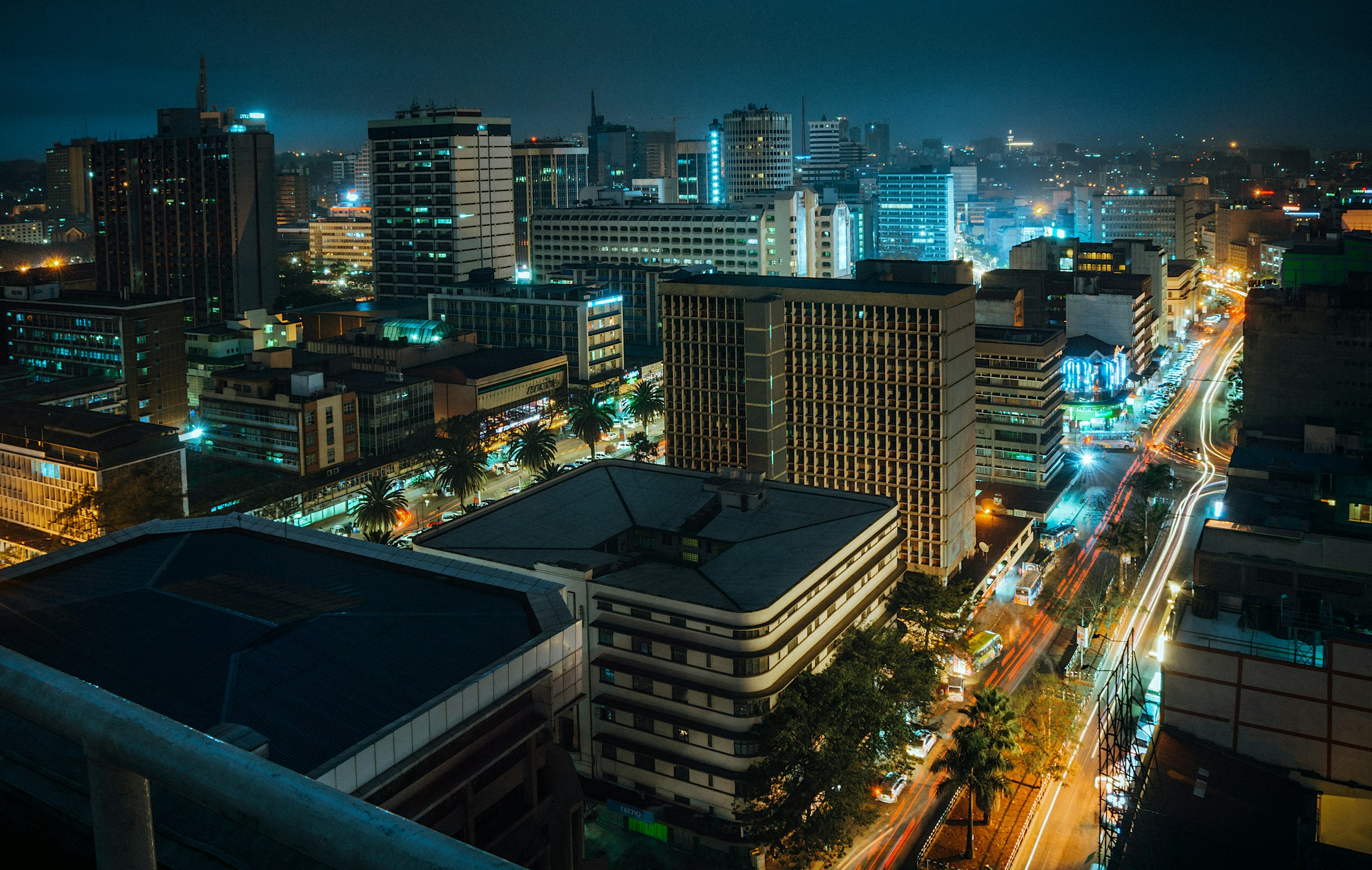Nairobi at night, seen from a rooftop in the city centre